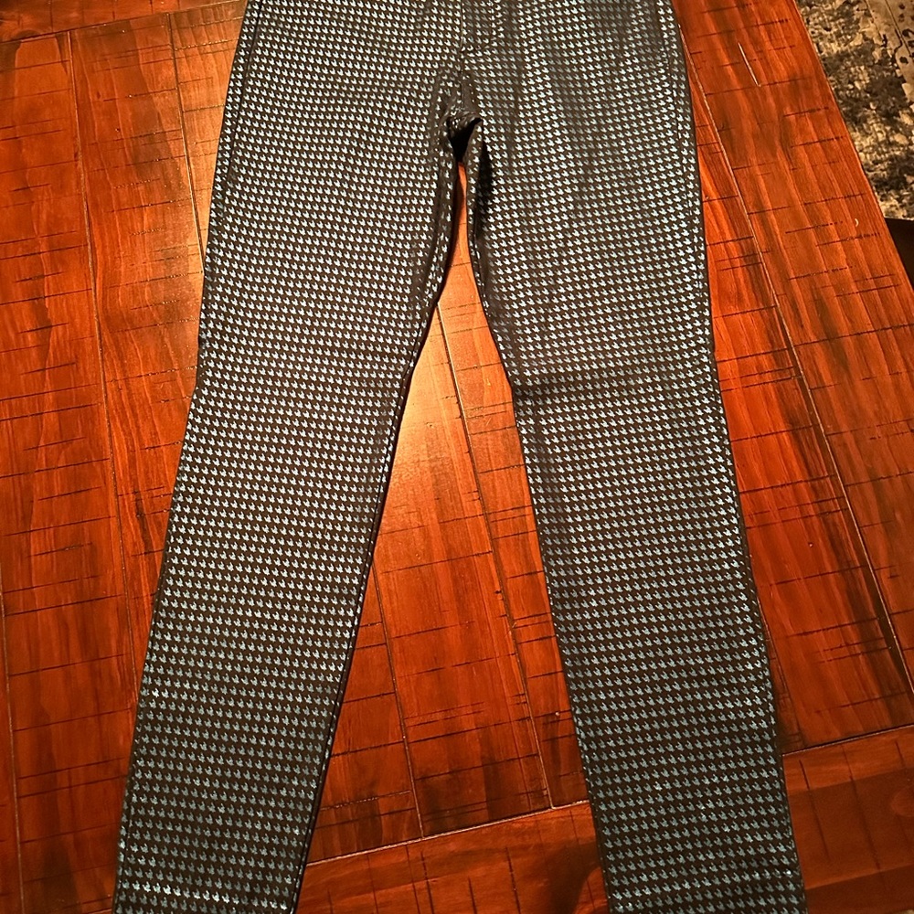 Stylish Metallic Blue Houndstooth Woman’s Pants